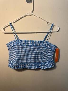 Colsie NWT Blue Gingham Smocked Ruffle Bandeau Bralette Crop Top